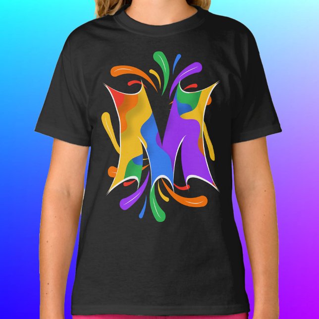 Rainbow Letter M Monogram Abstract T Shirt (Rainbow Letter M Monogram Abstract T-Shirt)
