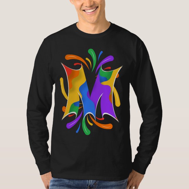 Rainbow Letter M Monogram Abstract T Shirt (Framsida)