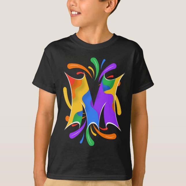 Rainbow Letter M Monogram Abstract T Shirt (Framsida)