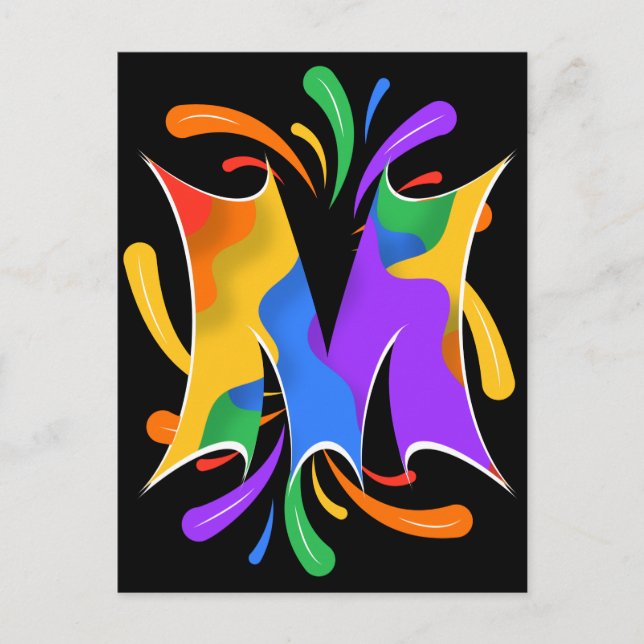 Rainbow Letter M Monogram Abstract Vykort (Framsida)