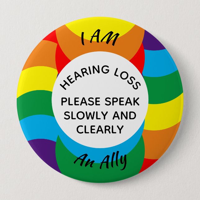 Rainbow LGBT+ Ally Geometric Hard Hearing Knapp (Framsida)