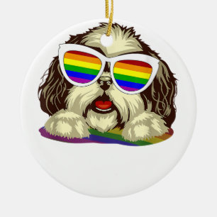 Rainbow LGBT Flagga Gay pride Shih Tzu Hund Copy Julgransprydnad Keramik