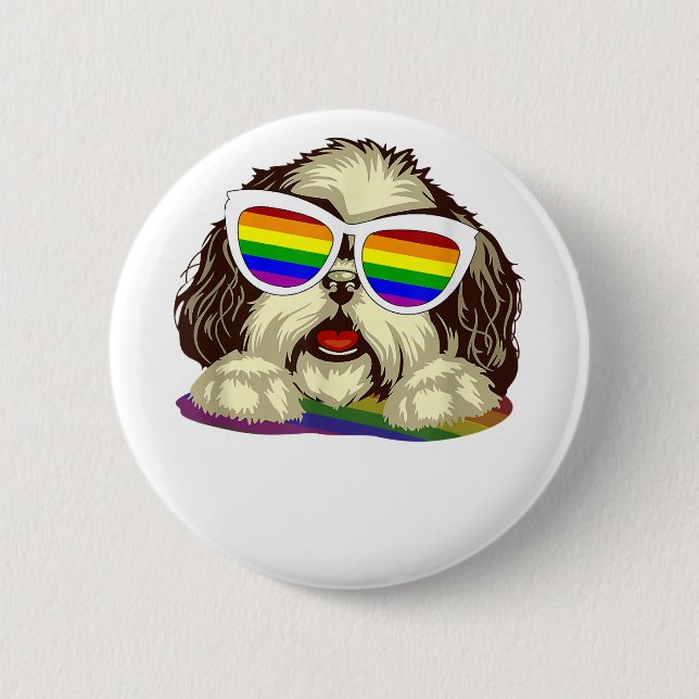 Rainbow LGBT Flagga Gay pride Shih Tzu Hund Copy Knapp (Framsida)
