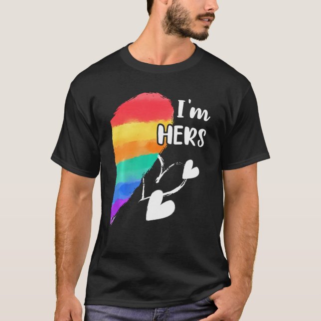 Rainbow Lgbt Heart jag är för Par Gay Lesbia T Shirt (Framsida)