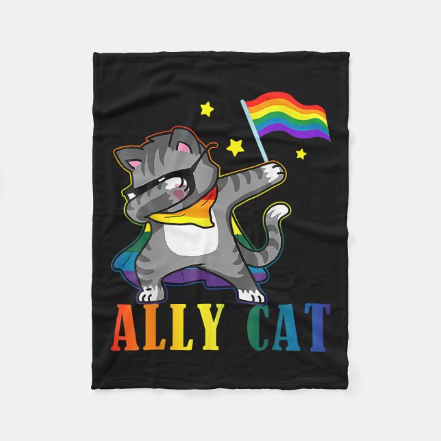 Rainbow Lgbt Lesbisk Pride Funny Cat Dabbing Fleecefilt (Framsidan)