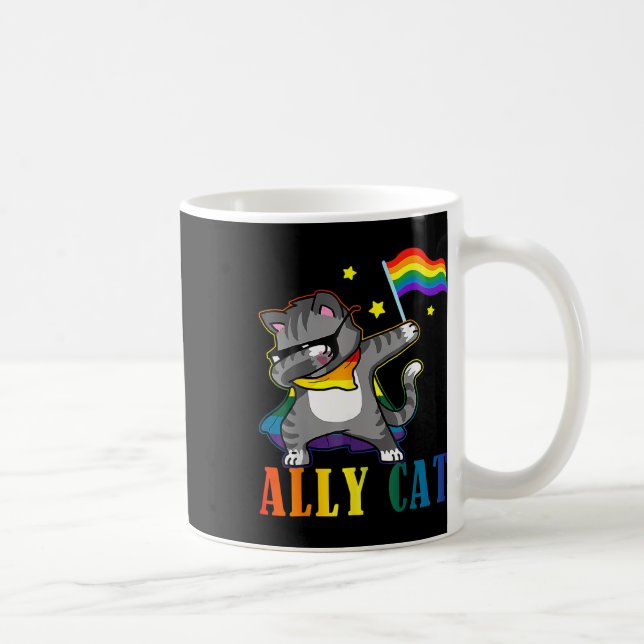 Rainbow Lgbt Lesbisk Pride Funny Cat Dabbing Kaffemugg (Höger)