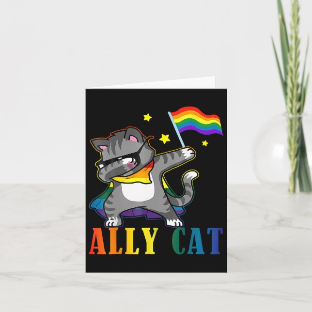 Rainbow Lgbt Lesbisk Pride Funny Cat Dabbing Kort (Framsida)
