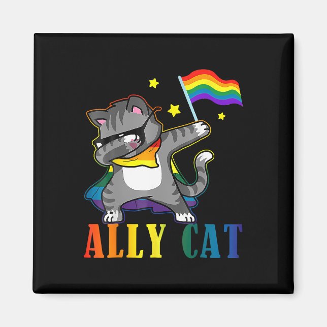 Rainbow Lgbt Lesbisk Pride Funny Cat Dabbing Magnet (Framsidan)