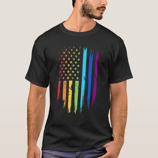 Rainbow LGBT USA flagga Gay pride T Shirt (Framsida)