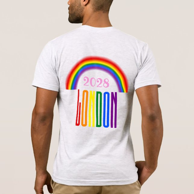 Rainbow LGBTQ Add Year eller Text London Pride T Shirt (Baksida)