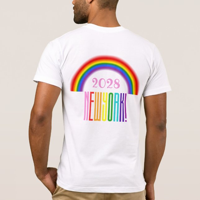 Rainbow LGBTQ Add Year eller Text New York Pride T Shirt (Baksida)