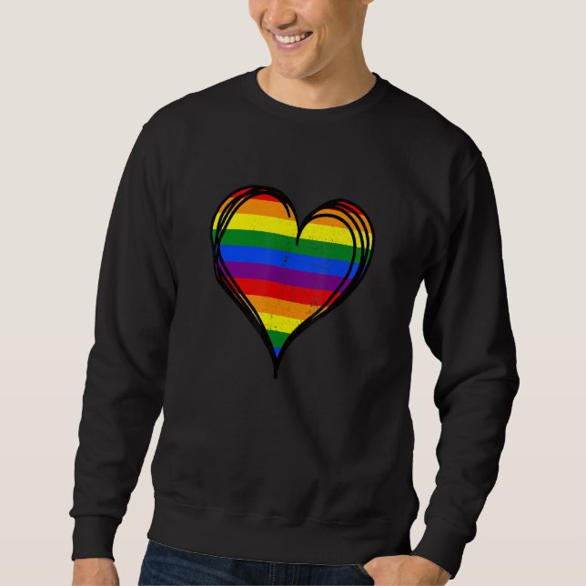 Rainbow LGBTQ Heart Pride Awareness Month Gay Lesb Lång Ärmad Tröja (Framsida)
