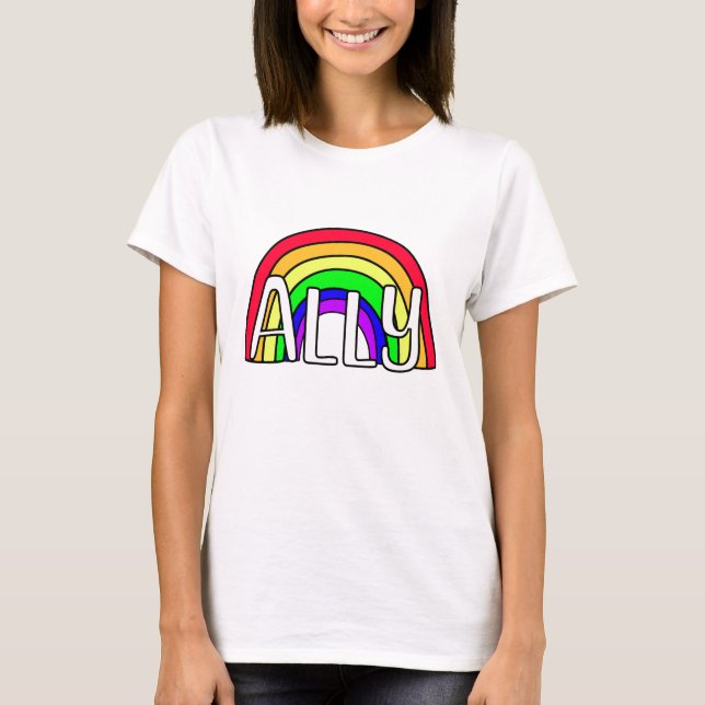 Rainbow LGBTQIA+ Ally | Flagga för Pride T Shirt (Framsida)