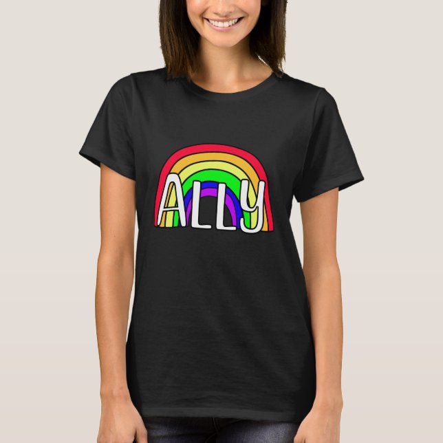 Rainbow LGBTQIA+ Ally | Flagga för Pride T Shirt (Framsida)