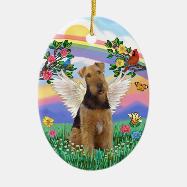 Rainbow Life - Airedale Ängel Julgransprydnad Keramik (Framsidan)