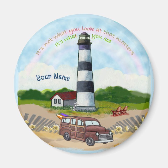Rainbow Lighthouse Choice Round Magnet (Framsidan)