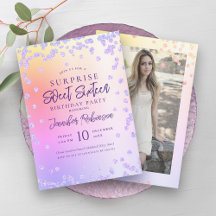 Rainbow Lila Glitter Photo SURPRISE Sweet 16