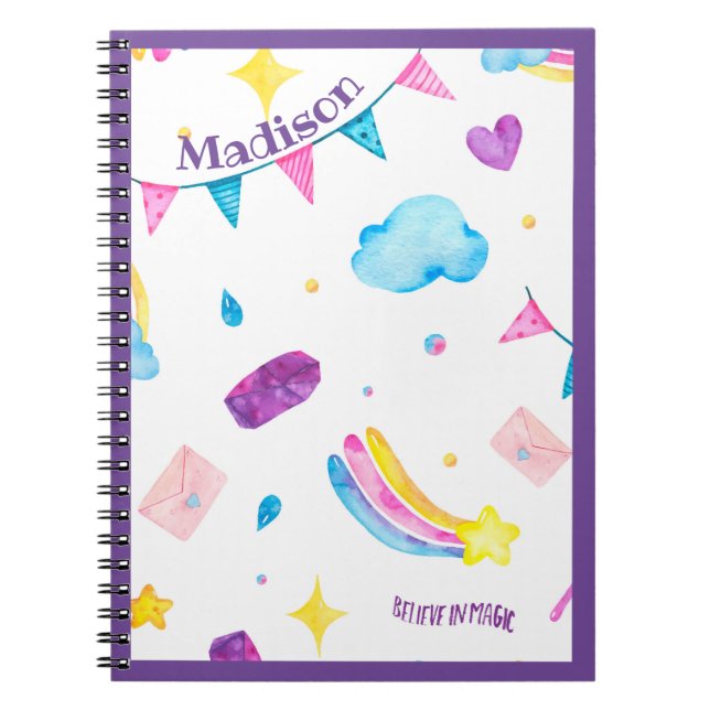 Rainbow Lila Personalize Namn Girly Cute Anteckningsbok (Framsidan)
