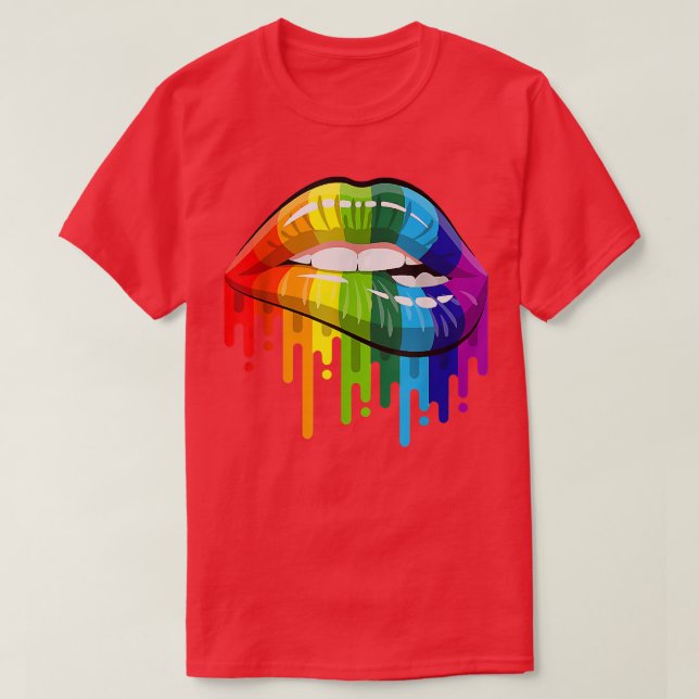 Rainbow Lip Bita LGBT Pride Månad Gay Bi Trans T-S T Shirt (Design framsida)