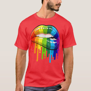 Rainbow Lip Bita LGBT Pride Månad Gay Bi Trans T-S T Shirt