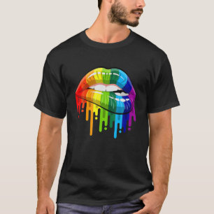 Rainbow Lip Bita LGBT Pride Månad Gay Bi Trans T Shirt