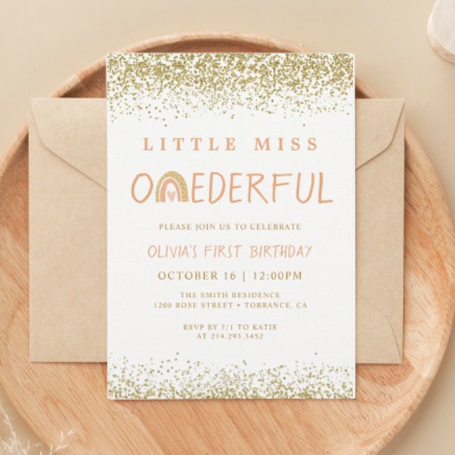 Rainbow Little Miss Oenderful 1:a födelsedagen Inbjudningar (Skapare uppladdad)