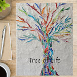 Rainbow Livets träd Mosaic Pussel<br><div class="desc">Det här dekorativa pusslet har en utskrift av en regnbågsmosaik för färgad träd och ord Livets träd i fet typografi. Jag gjorde originalkonstruktionen i mosaik med hjälp av små fragment av lättfärgat glas i färgad som satts in i en blek grått-gipsbakgrund. Du kan anpassa arbetsytan genom att ändra ord till...</div>