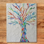 Rainbow Livets träd Mosaic Pussel<br><div class="desc">Det här dekorativa pusslet i pusslet har ett avtryck av en färgad i regnbåge träd. Den ursprungliga konstruktionen gjordes i mosaik med hjälp av små fragment av lättfärgat glas av färgad som satts in i en blek grått-gipsbakgrund. Original Mosaic Design © Michele Davies</div>