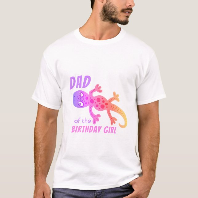 Rainbow Lizard Gecko Pappa från Birthday Girl Mor T Shirt (Framsida)