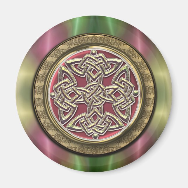 Rainbow Ljus Guld Stone Celtic Shield Knot Magnet (Framsidan)
