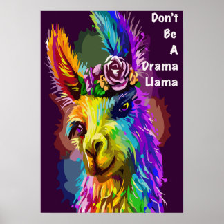 Rainbow Llama - "Bli inte en Drama Llama" ord Poster