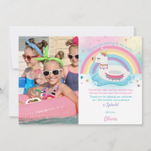 Rainbow Llama Roligt Bassäng Party Birthday Flickf Tack Kort