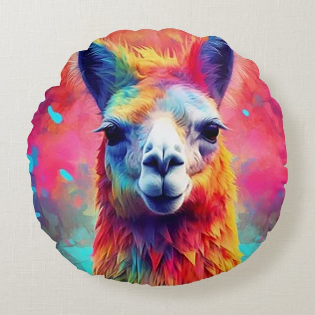 Rainbow Llama Rund Kudde (Framsidan)