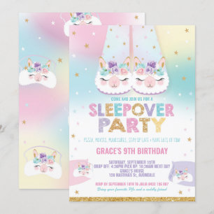 Rainbow Llama Sleepover Födelsedagsfest Pajama Inbjudningar