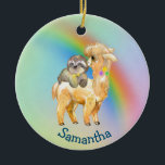 Rainbow Llama Sloth Personlig Adsible Julgransprydnad Keramik<br><div class="desc">Den här designen har skapats genom digital grafik. Det kan vara personlig i området att tillhandahålla eller anpassa genom att klicka för att anpassa ytterligare alternativ och ändra namn, initialer eller ord. Du kan också ändra texten färg och stil eller ta bort texten för en bilddesign. Kontakta mig på colorflowcreations@gmail.com...</div>