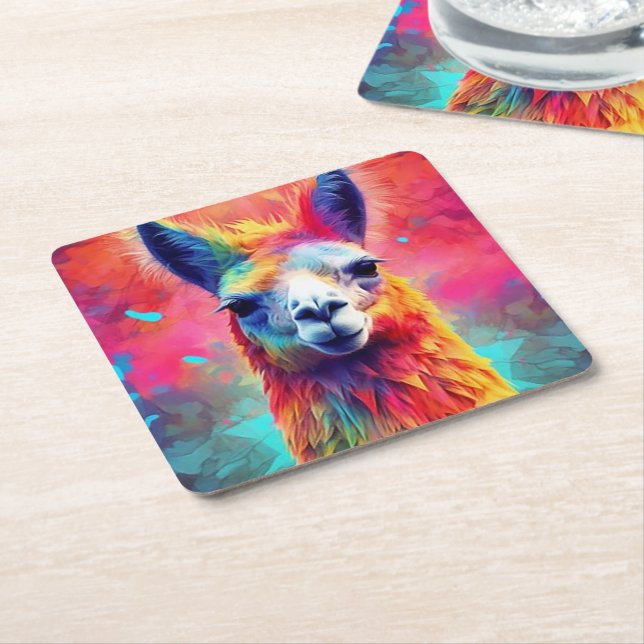 Rainbow Llama Underlägg Papper Kvadrat (Vinklad)