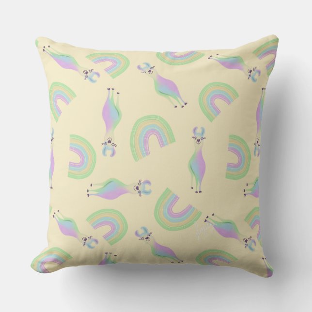 Rainbow Llamas Throw Pillow - yellow Kudde (Framsida)