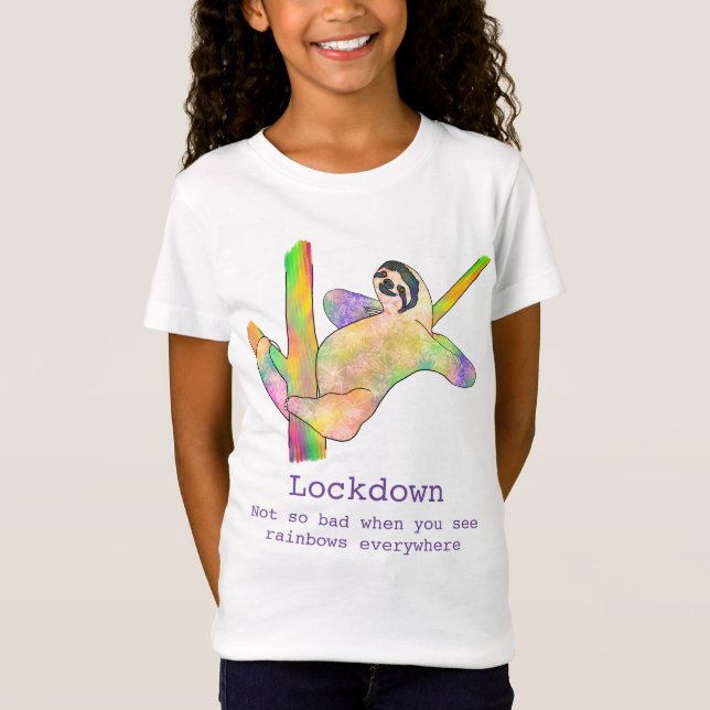 Rainbow Lockdown Sloth Cute Colorful Animal Art T Shirt (Framsida)