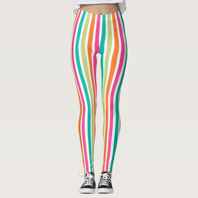 Rainbow lodrät rand färglös multifärgad leggings (Framsida)