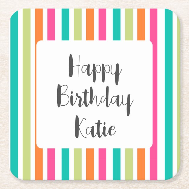 Rainbow lodrät rand färglös multifärgad underlägg papper kvadrat (Framsidan)