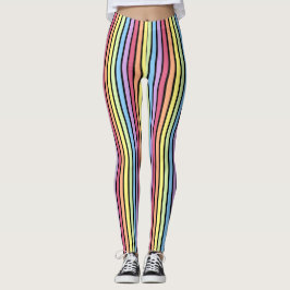 Rainbow Lodrät Rand Pastel Black Leggings