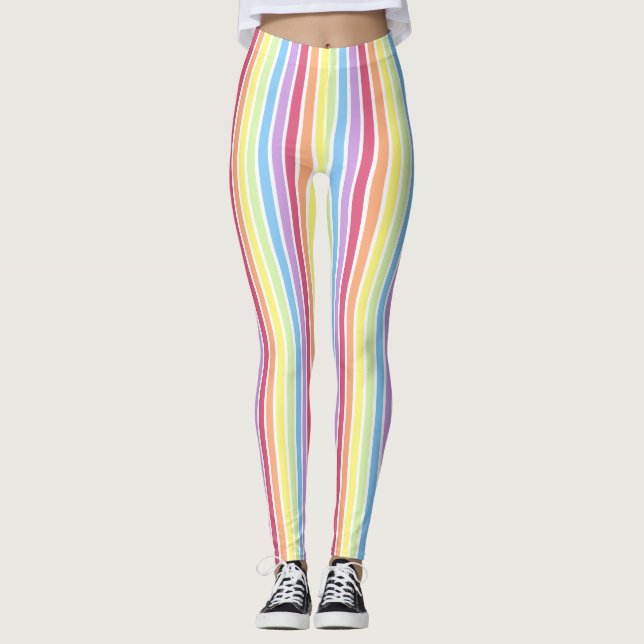 Rainbow Lodrät Rand Pastel Colorful Leggings (Framsida)