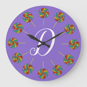 Rainbow Lollipop Candy Lolly Lila Initial Stor Klocka