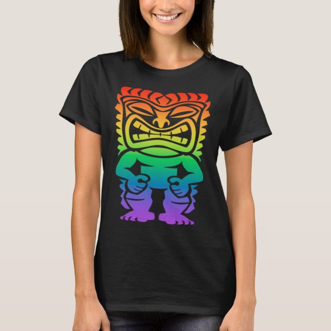 Rainbow Lono Hawaiian Tiki Gud Polynesian Tribal H T Shirt (Framsida)
