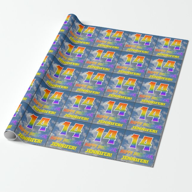 Rainbow look ’14’ & ’GRATTIS PÅ FÖDELSEDAGEN’, Clo Presentpapper (Utrullad)