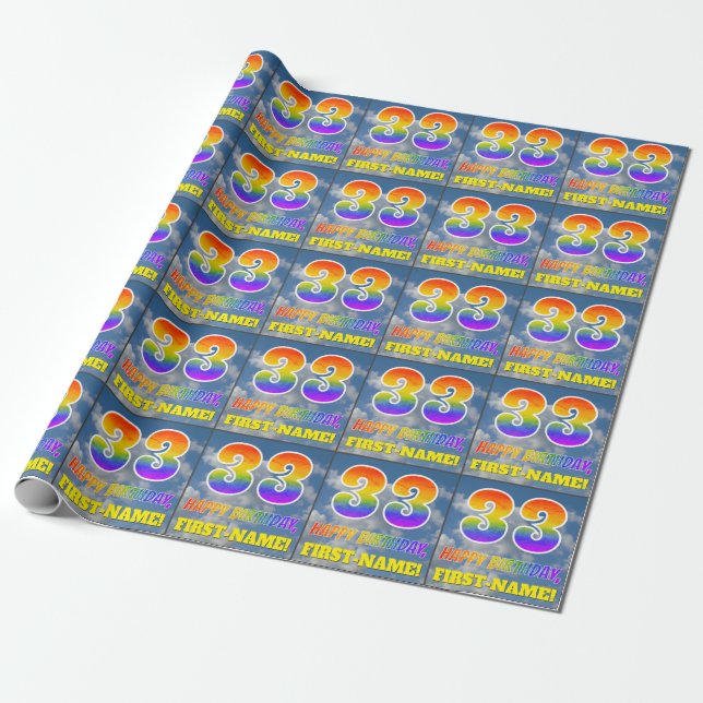 Rainbow look ’33’ & ’GRATTIS PÅ FÖDELSEDAGEN’, Clo Presentpapper (Utrullad)