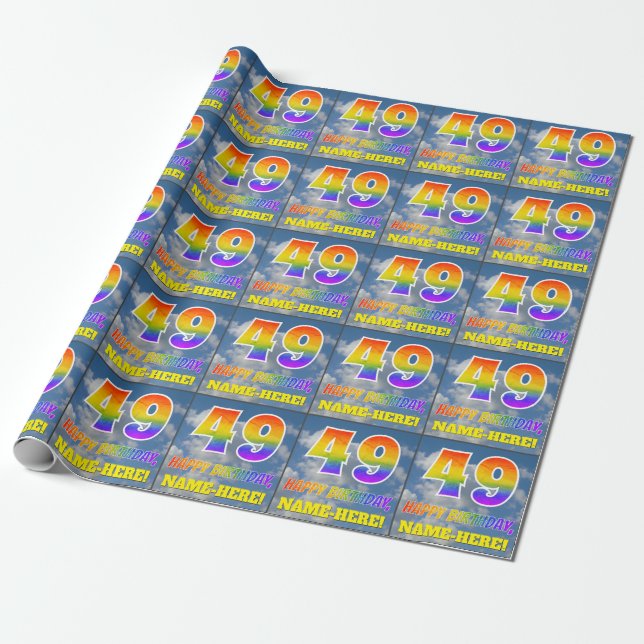 Rainbow look ’49’ & ’GRATTIS PÅ FÖDELSEDAGEN’, Clo Presentpapper (Utrullad)