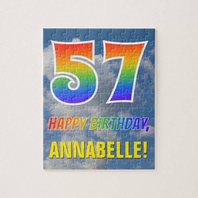 Rainbow look ’57’ & ’GRATTIS PÅ FÖDELSEDAGEN’, Clo Pussel (Vertikal)