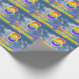 Rainbow look ’6’ & ’GRATTIS PÅ FÖDELSEDAGEN’, Clou Presentpapper