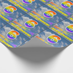 Rainbow look ’6’ & ’GRATTIS PÅ FÖDELSEDAGEN’, Clou Presentpapper